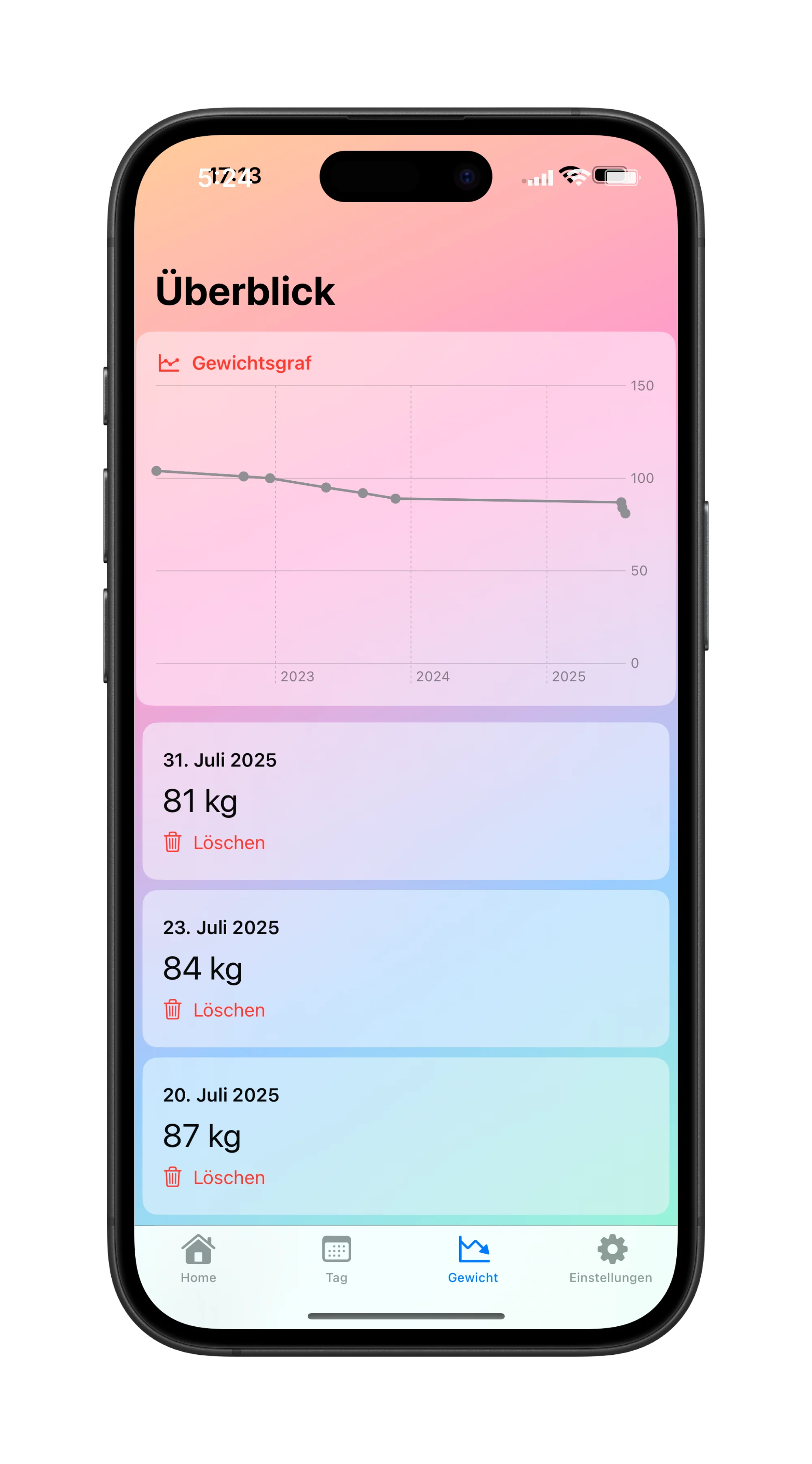LightBite Screen 4 Light Mode - Tracke dein Gewicht um deinen Gewichtsverlust zu visualisieren.